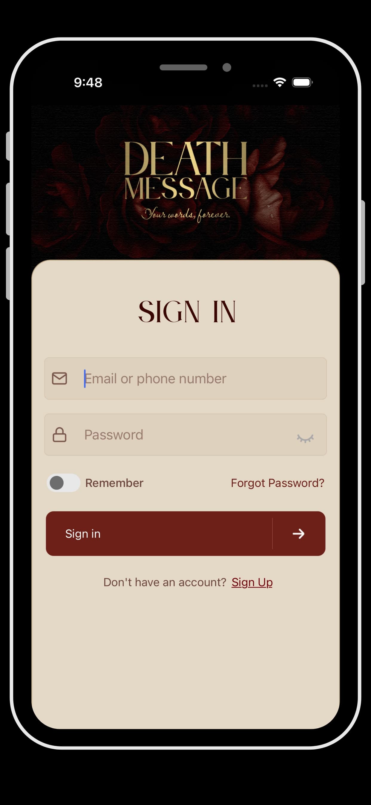 Death Message login screen preview