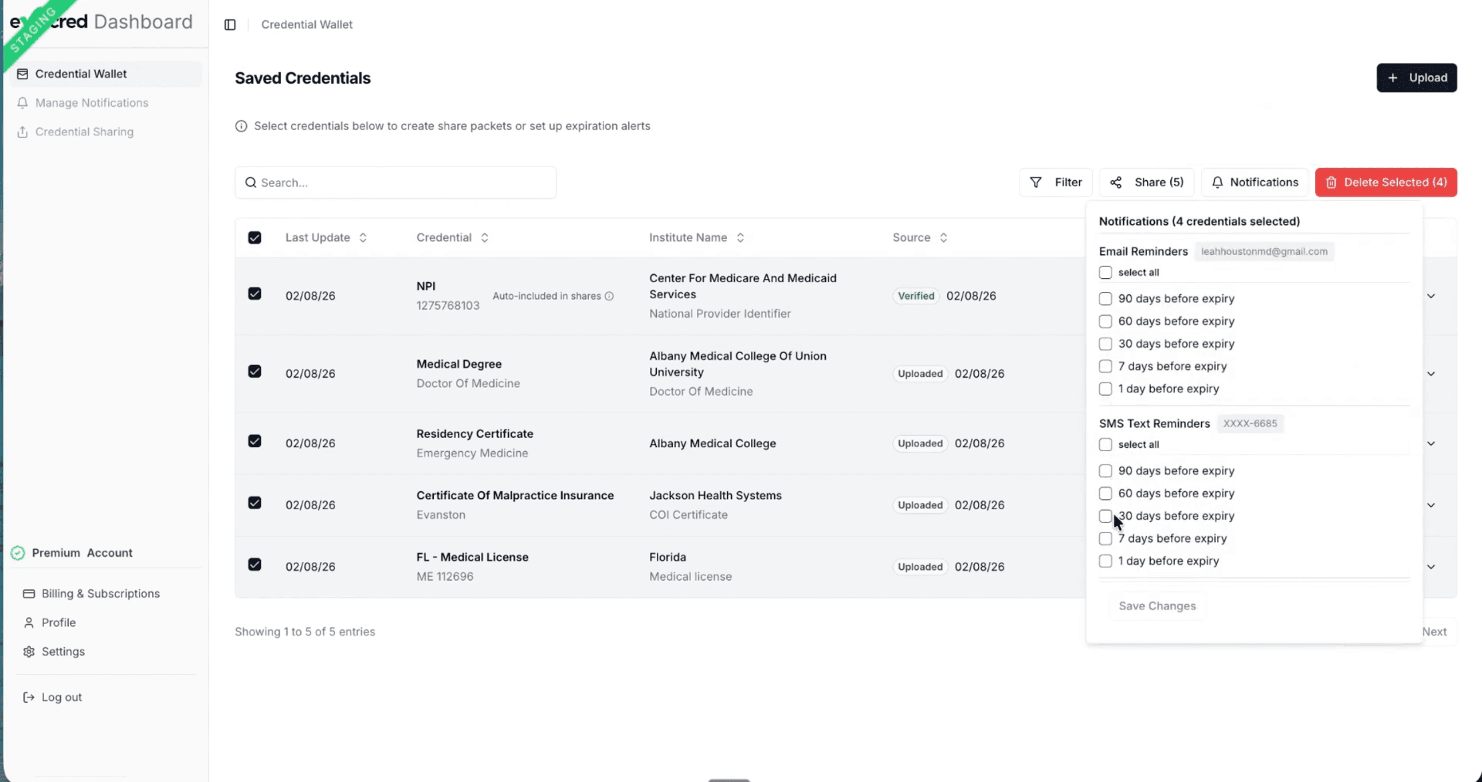 Evercred notification center