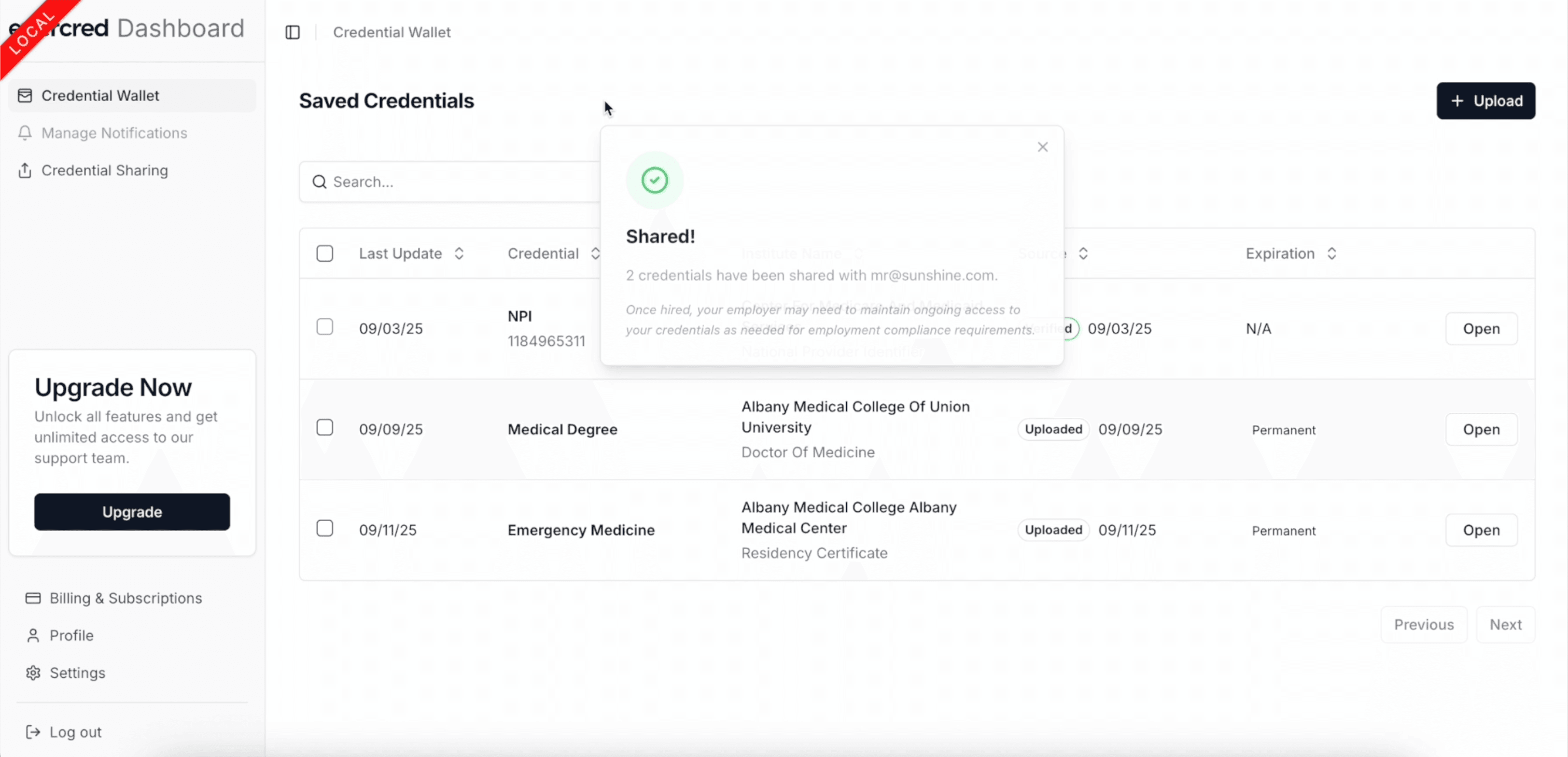 Evercred credential share success state