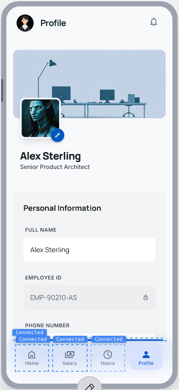 HR Connect employee profile screen showing personal identity details