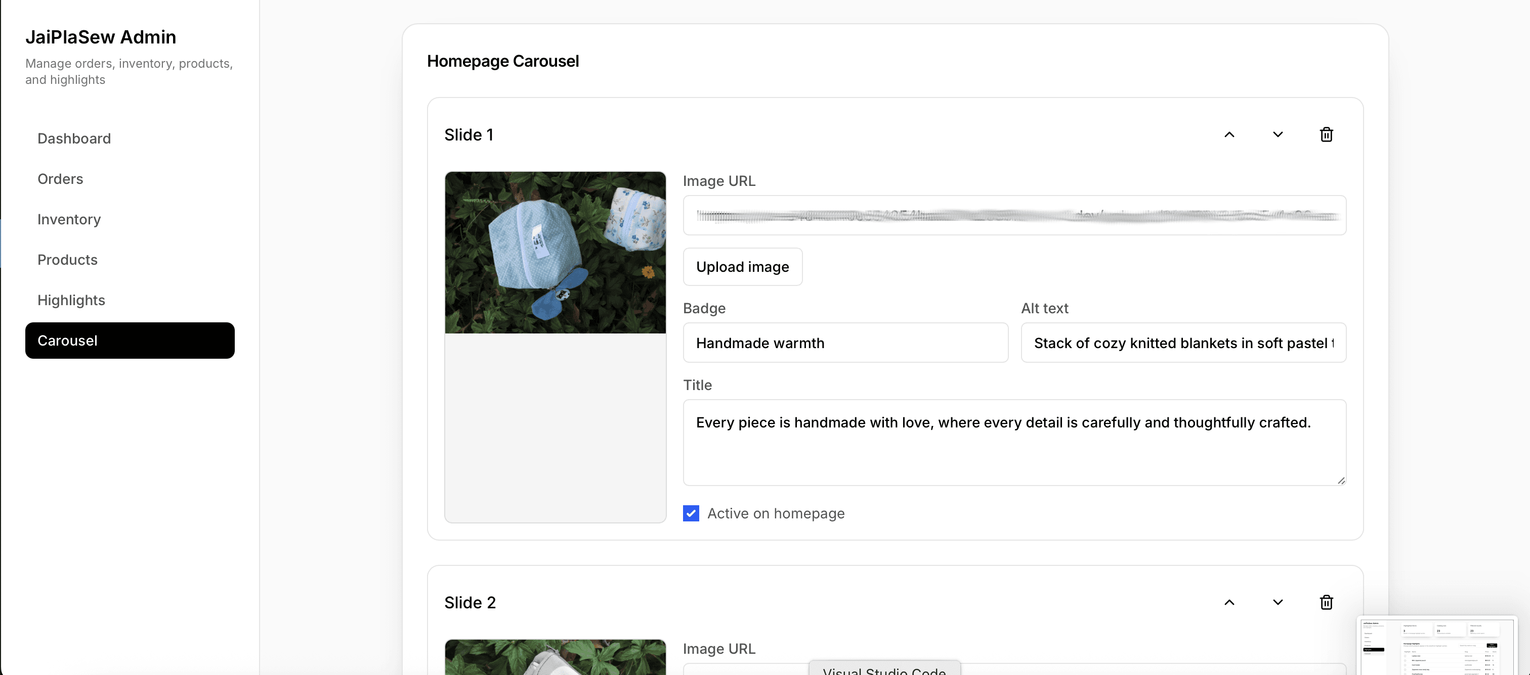 JaiPlaSew carousel editing or merchandising view