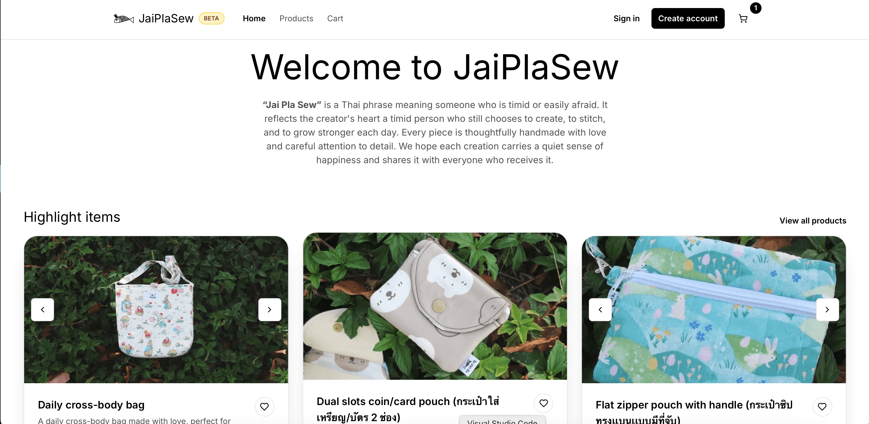 JaiPlaSew secondary homepage layout with featured product sections
