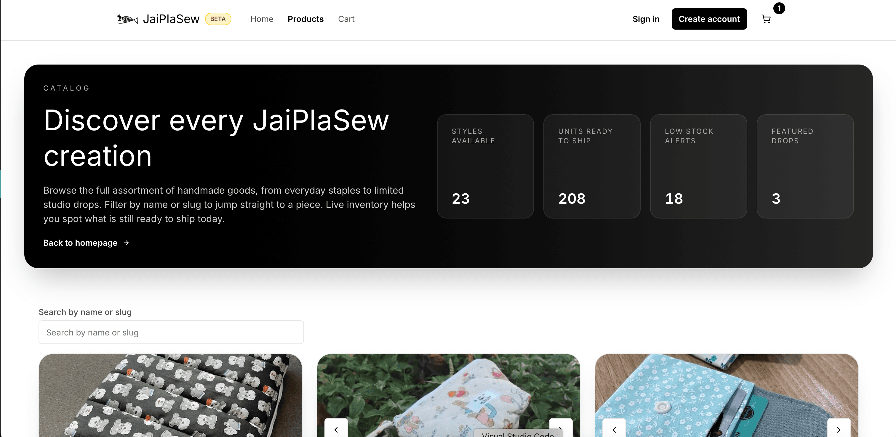 JaiPlaSew store catalog for handmade sewing products