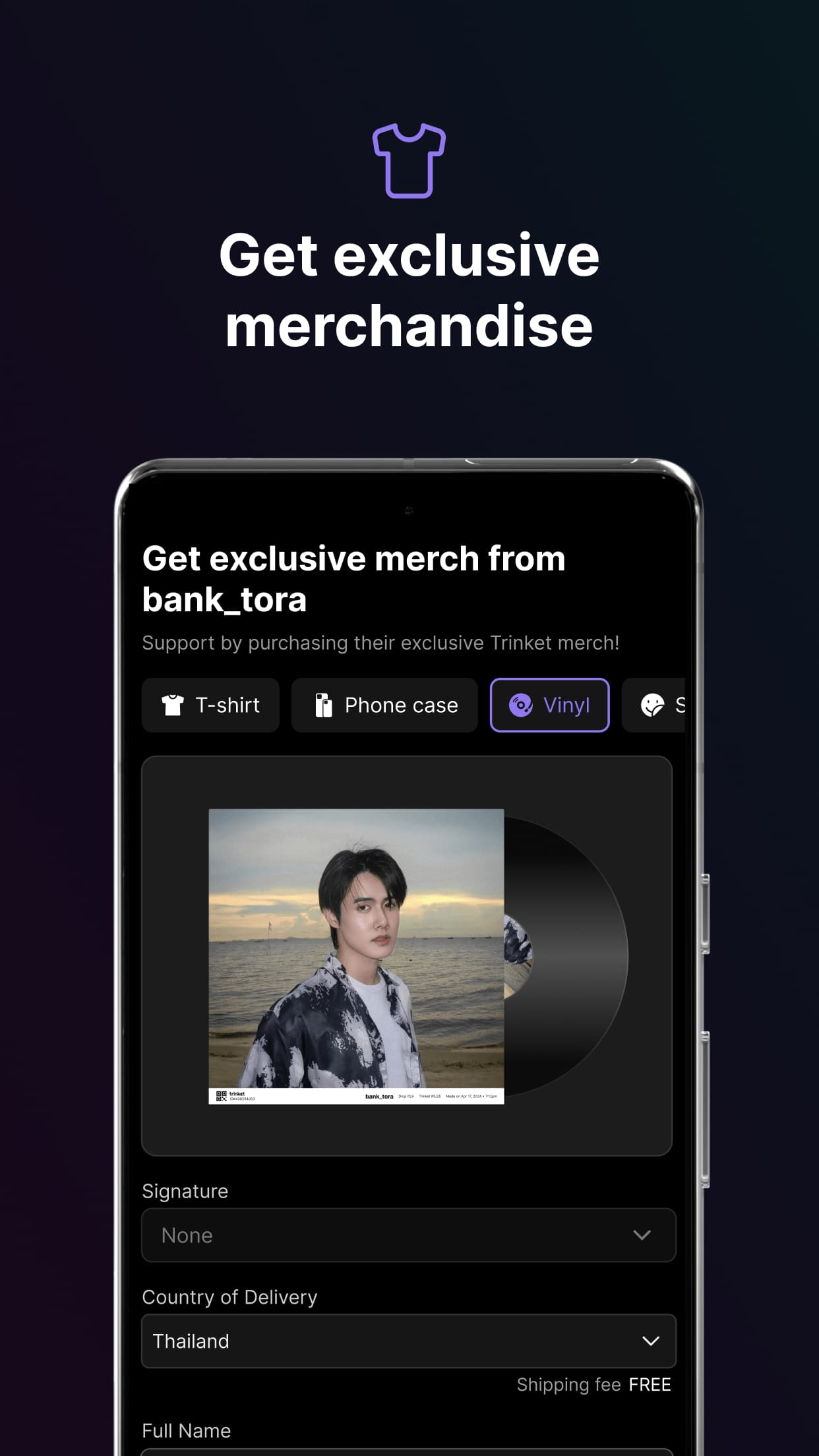Trinket app merch browsing experience