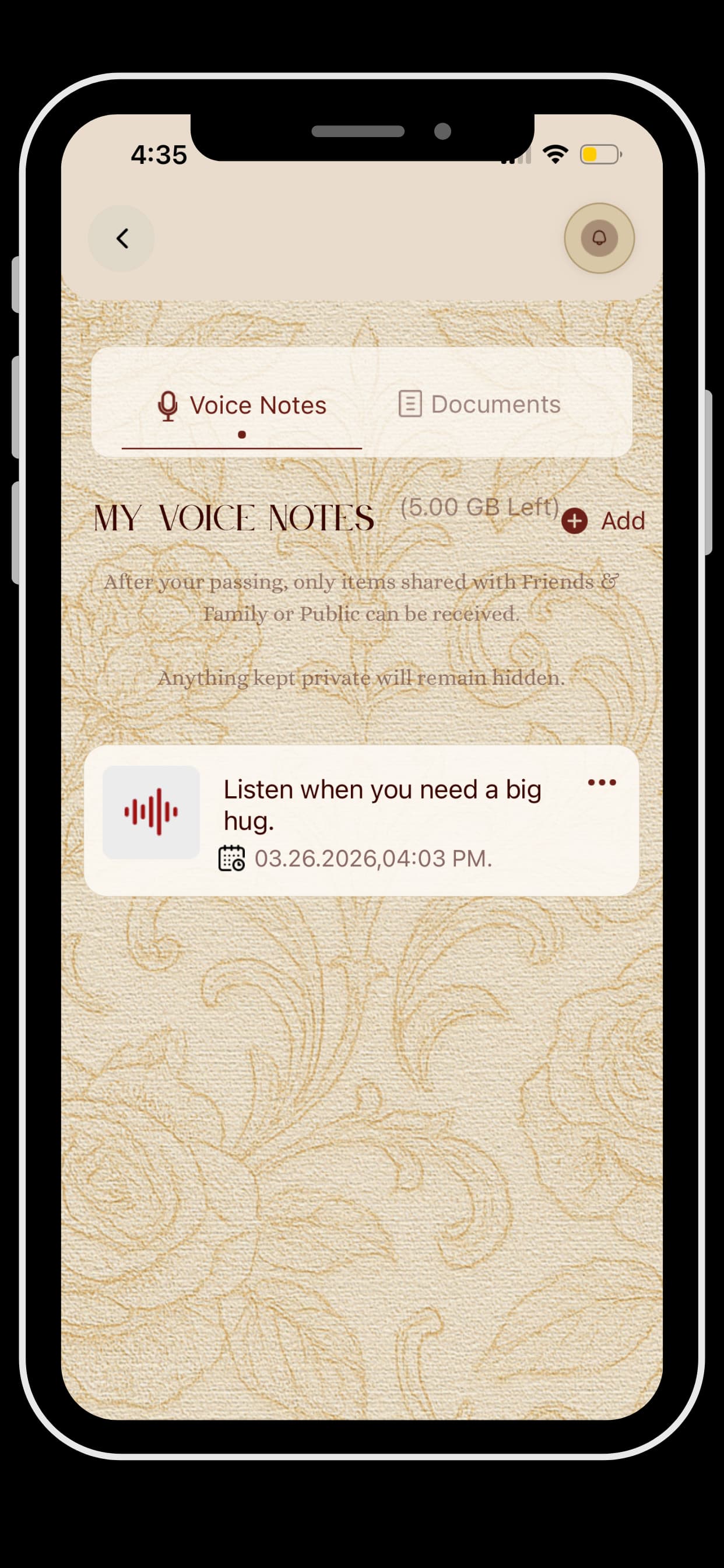 Death Message voice note screen preview
